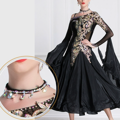 YUN Customisable-Women's Long Sleeve Off Shoulder Backless DiamonDress For Ballroom Dancing Smooth Dress