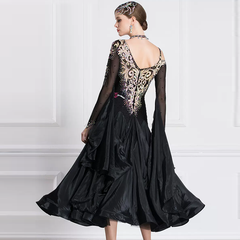 YUN Customisable-Women's Long Sleeve Off Shoulder Backless DiamonDress For Ballroom Dancing Smooth Dress