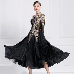 YUN Customisable-Women's Long Sleeve Off Shoulder Backless DiamonDress For Ballroom Dancing Smooth Dress