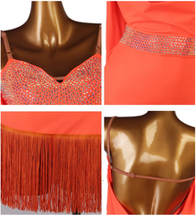 Customisable-Women's Rhinestone Tassel Rumba Latin Dance Dresses Performance Dresses