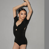 Girls Silk Milk Short Sleeve Backless Latin Dance Bodysuit Dance Wear