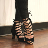 Women's Black Customized Heel Dance Boots Salsa JazDance Shoes