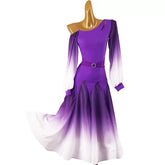 Customisable-Women's Purple Off Shoulder Long Sleeve DanceWear Ballroom Dance Dress