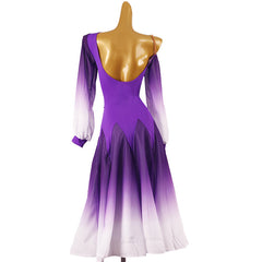 Customisable-Women's Purple Off Shoulder Long Sleeve DanceWear Ballroom Dance Dress