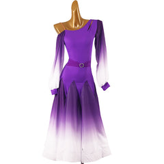 Customisable-Women's Purple Off Shoulder Long Sleeve DanceWear Ballroom Dance Dress