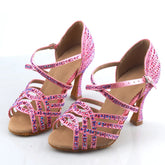 Women's Pink Sparkling Glitter Customized Heel Salsa Latin Dance Shoes Ballroom Dance Shoes