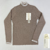 High-neck long-sleeved lace knitted top