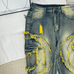 Distressed Flared Fringed Stretch Jeans