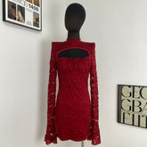 Jacquard Lace Flared Sleeve Dress