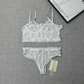 Lace deep V plunging bra set with two pieces