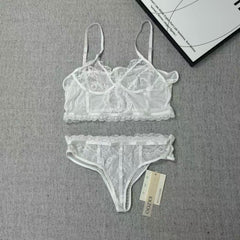 Lace deep V plunging bra set with two pieces
