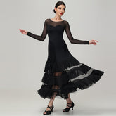 Customisable-Women's Round Neck Long Sleeve WaltModern Ballroom Dance Dress Competition Dresses