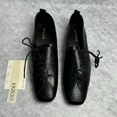Mid-calf platform low-heeled leather shoes