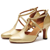 Women's Gold Leatherette Customized Heels Ballroom Dance Shoes Modern Dance Shoes