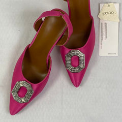 Waterdrop square buckle silk satin high heels