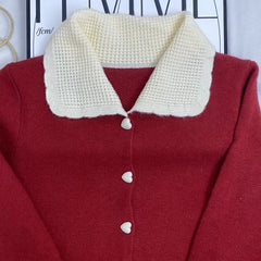 Doll Collar Contrast Color Cardigan
