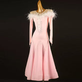 Customisable-Women's Pink Round Neck Long Sleeve DanceWear Ballroom Dance Dress