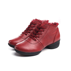 Women's Leather Lace-up 4cm Heel Dance Sneakers Practice Dance Shoes JazDance