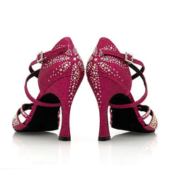 Women's Purple 10cm Heel Open Toe Strappy Dance Heels with Crystals