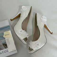 Low-Cut Pearl-Embroidered High Heels
