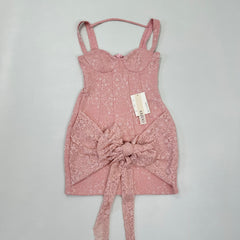 Double-layer lace steel-ring fish-bone belt dress