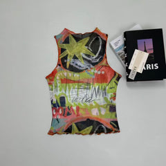 Sleeveless printed earthenware blazer
