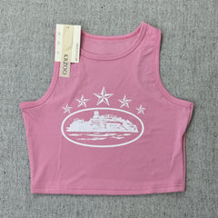 Strap-printed sports tank top