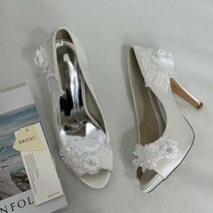 Low-Cut Pearl-Embroidered High Heels