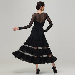 Customisable-Women's Round Neck Long Sleeve WaltModern Ballroom Dance Dress Competition Dresses