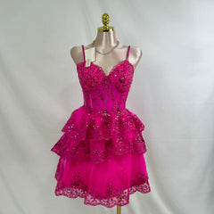 Light chiffon sequined layered dress in short style