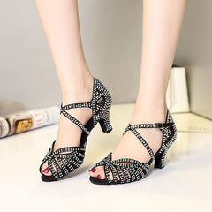 Women's Customized Heel Satin Rhinestones Latin Bride Dance Shoes