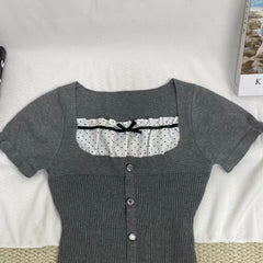 Polka Dot Button-Up Short-Sleeved Shirt
