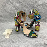 Snake-patterned chunky heels