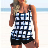 New Women Fashion Sexy Plus Size Two Piece Personality Print Camisole Swimsuit with Skirt Lady Swimming Suit Swimwear Bachwear