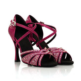 Women's Purple 10cm Heel Open Toe Strappy Dance Heels with Crystals