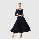 YUN Customisable-Women's Long Sleeve V-neck DiamonWaltModern Ballroom Dance Dress