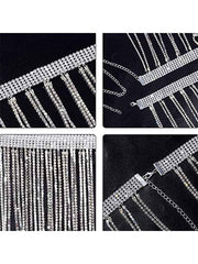 Belly Dance Body Chain Shiny Rhinestone Tassel Skirt