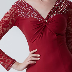 YUN Customisable-Women's Long Sleeve V-neck Backless DiamonWaltModern Ballroom Dance Dress Competition Dresses