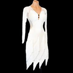 Customisable-Women's White Long Sleeve DanceWear Dance Dress Performance Wear