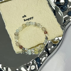 Natural Moonstone Citrine Strawberry Quartz Clear Quartz Bracelet, Handmade Healing Crystal Beaded Bracelet