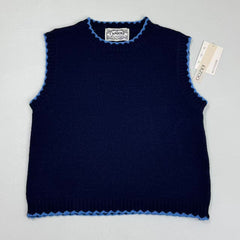 Multi-color border round-neck sleeveless sweater