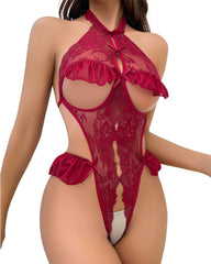 Sexy Soft Lace Cut-Out Teddy Bodysuit �Crotchless Design