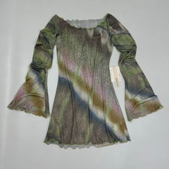 Net-silk long-sleeved flared dress