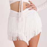 Women's White Tassel Latin Dance Srt Training Performance Srts Dance Wear