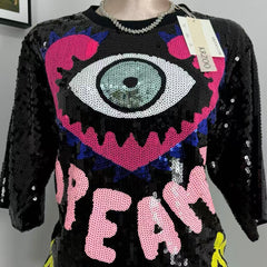 Heart-Eye Letter Sequin T-Shirt