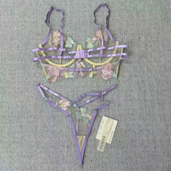 Heavy-duty embroidered floral lingerie set