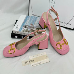 Square-toe retro soft thick-soled leather shoes