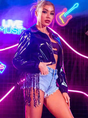 Stylish Women's Black Sequin Fringe Jacket