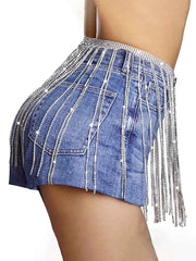 Belly Dance Body Chain Shiny Rhinestone Tassel Skirt
