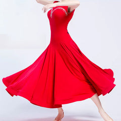 YUN Customisable-Women's Red Sleeveless DiamonDress For Ballroom Dancing standard/Smooth Dress